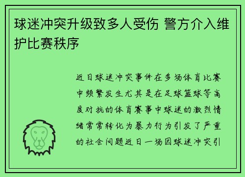 球迷冲突升级致多人受伤 警方介入维护比赛秩序